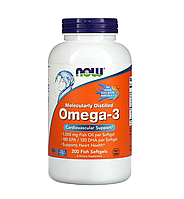 Омега-3, Omega-3, Now Foods, 180 ЭПК 120 ДГК, 200 рыбных гелевых капсул (NOW-01648)