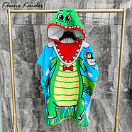 Дитячий пляжний рушник, пончо з капюшоном, з мікрофібри, 120х60см, крокодил, фото 3