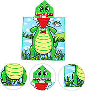 Дитячий пляжний рушник, пончо з капюшоном, з мікрофібри, 120х60см, крокодил, фото 4