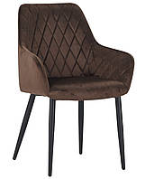 Коричневе велюрове крісло стілець Venera з підлокітниками на чорних ніжках для каміна, вітальні, кухні AMF
