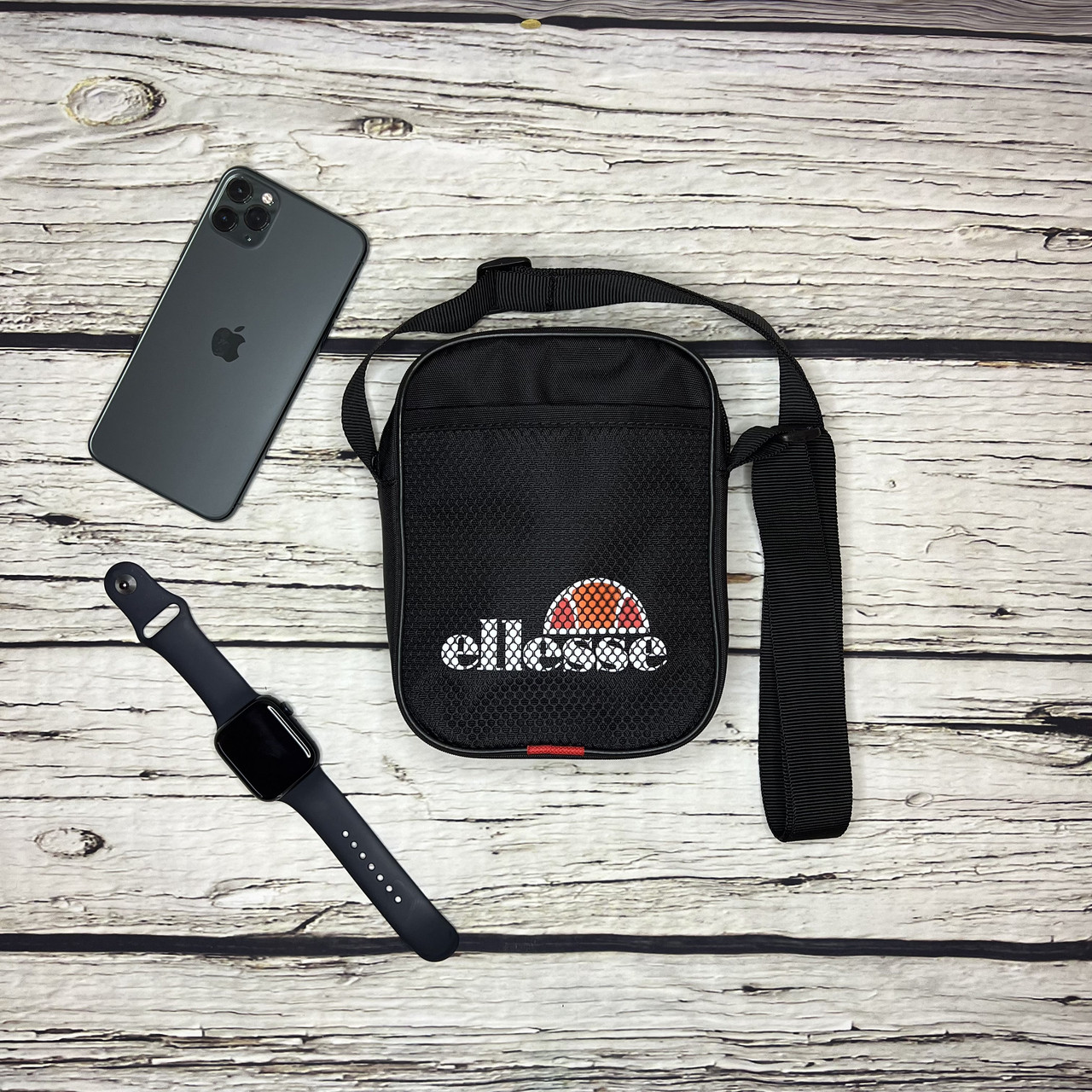 Сумка Ellesse чорного кольору / Чоловіча спортивна сумка через плече Еліс / Барсетка Ellesse, фото 1