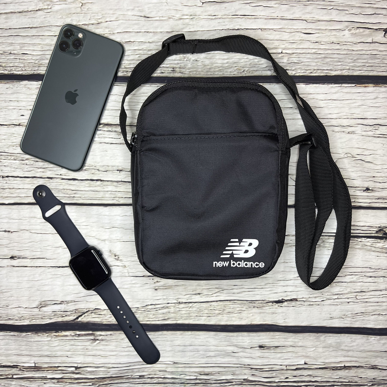 Сумка New Balance чорного кольору / Чоловіча спортивна сумка через плече Нью Баланс / Барсетка New Balance, фото 1
