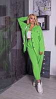 Женский прогулочный весенний костюм батал удлиненная рубашка и штаны турецкая двунитка большого размера Салатовый, 52/54
