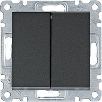 Выключатель двухклавишный проходной, универсальный, переключатель LUMINA черный, HAGER WL0053, 10АХ/230В