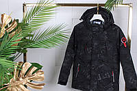 Демисезонная куртка юниор прямая с принтом СЛОВА для мальчика 10-14 лет, цвет черный