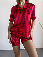 Пижама Виктория Сикрет красная в полоску шелковая ВС, Женские шелковые пижамы victoria's secret красные VS XL