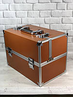 Бьюти кейс "Коричневый матовый" металлический чемодан, раздвижной с ключом 2321