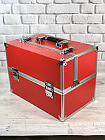 Бьюти кейс " Красный матовый" металлический чемодан, раздвижной с ключом 2321