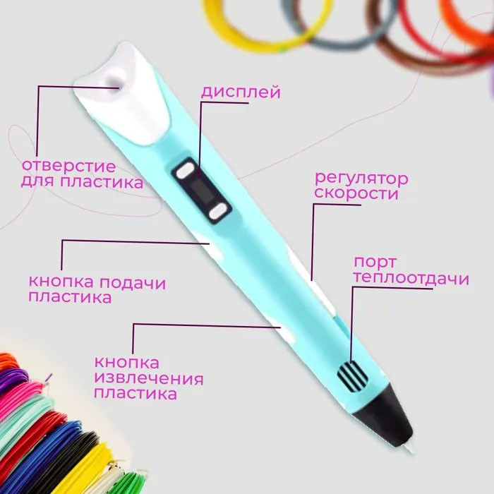 Оригинальная 3d ручка 3D ручка Smart 3D Pen 2 голубая, 3d ручка с дисплеем, 3d ручка WM-593 на аккумуляторе - фото 9 - id-p1470857454