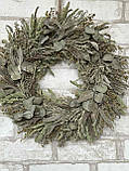 Вінок з натуральних сухоцвітів , вінок оберег на двері з різними травами і евкаліптом, 35 см, фото 2