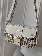 Бежевая женская сумочка-багет Dior Брендовая маленькая женская сумка Диор Стильная сумочка через плечо Бежевый