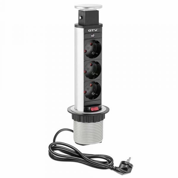 Подовжувач GTV висувний врізний прихований d60mm, 3 гнізда schucko (AE-BPW3S60-80)