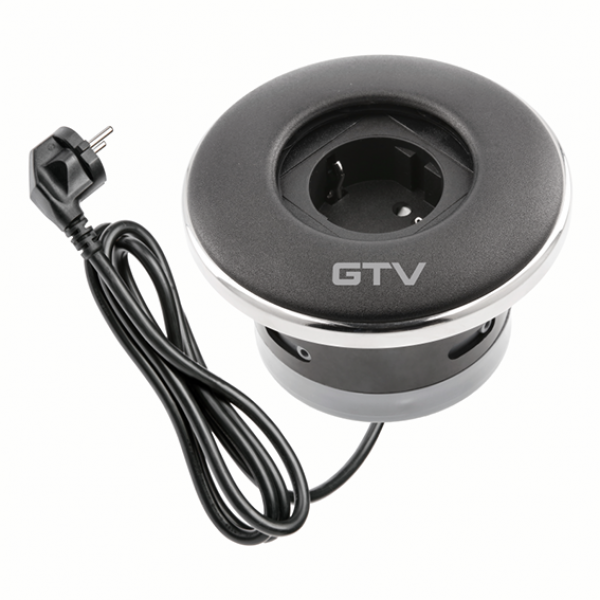 Подовжувач GTV круглий врізний SHUTTER, 1xSCHUKO, кабель з вилкою 1,5м, чорний (AE-GM1SSHU-20)