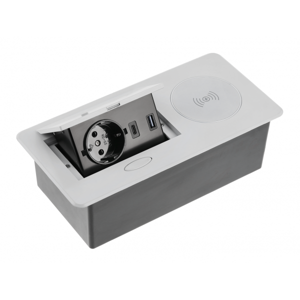 Подовжувач вбудований GTV AVARO PLUS індукційна зарядка, 1 роз. schuko, USB A+C 1,5 м, срібний