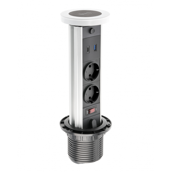 Подовжувач вбудований GTV CAMINO, індукційна зарядка, 2x роз. schuko, USB A+C 10W, 1,5 м, білий