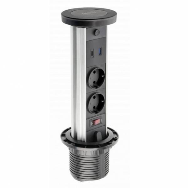 Подовжувач вбудований GTV CAMINO, індукційна зарядка, 2x роз. schuko, USB A+C 10W, 1,5 м, чорний