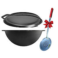 Казан чавунний азіатський 12 л із кришкою-сковородою та шумівкою у комплекті Brizoll, Брізол КА12-3Ш