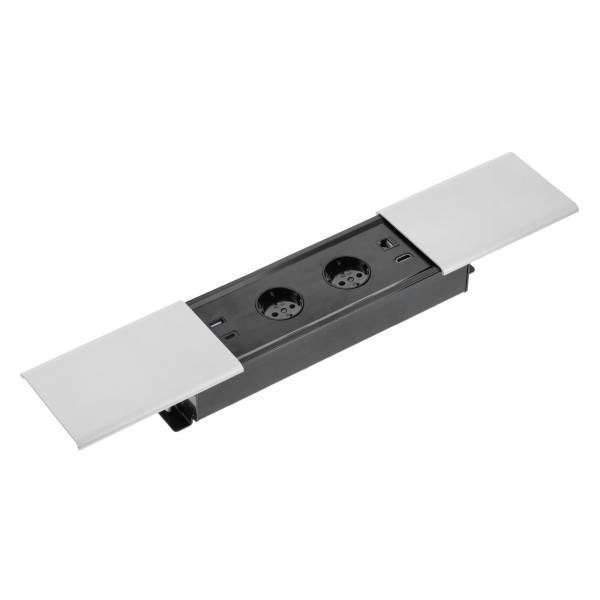 Подовжувач вбудований GTV PRESTINO, 2x роз. schuko, USB A+C, RJ45, HDMI, 1,5 м, срібний