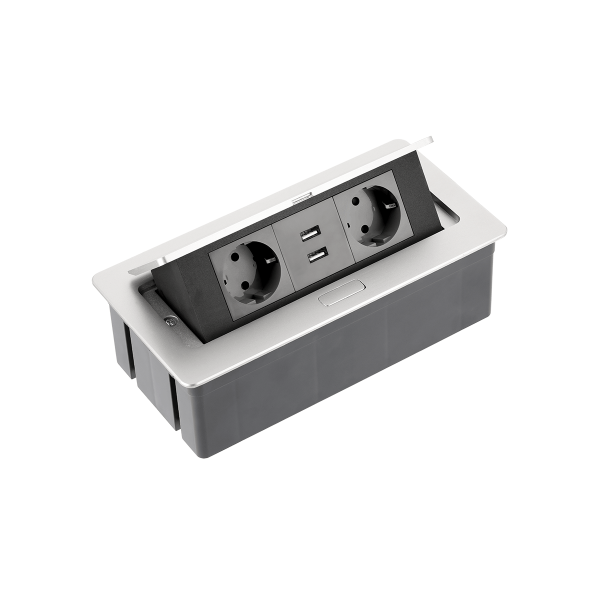 Подовжувач вбудований GTV SOFT 2xгн. schuko, 2xUSB 2.1A 5V, кабель 1.5 м, алюміній (AE-PBSUC2GS-53)