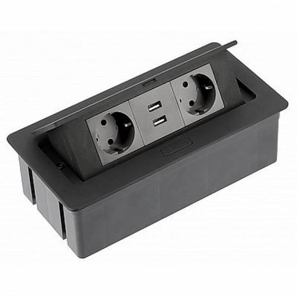 Подовжувач вбудований GTV SOFT 2xгн. schuko, 2xUSB 2.1A 5V, кабель 1.5 м, чорний (AE-PBSUC2GS-20N)