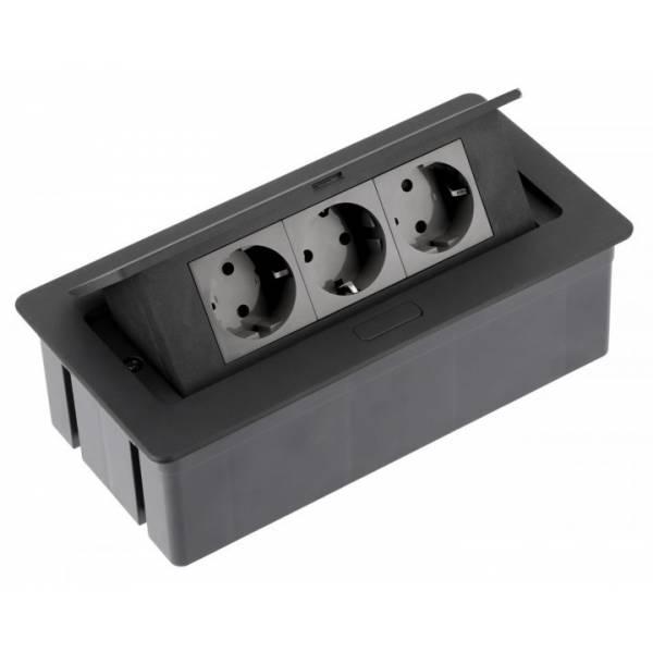 Подовжувач вбудований GTV SOFT 3x гн. schuko, кабель 1,5м з мережевою вилкою, чорний (AE-PBSC3GS-20N)