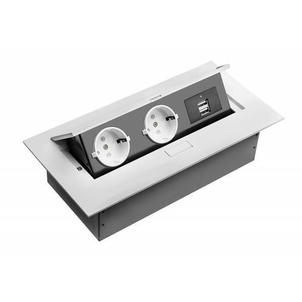 Подовжувач вбудований в стіл GTV AE-PBU02GS-10, 2xSCHUCKO, 2xUSB 5V / 2A, без кабелю, білий