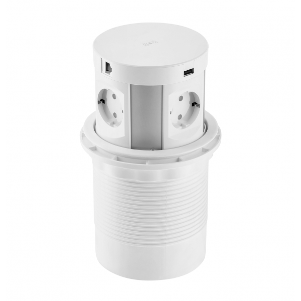 Подовжувач врізний GTV COMFORT PLUS індукційна зарядка, 4x роз. schuko, 2xUSB, 2xRJ45, 1,5м, білий