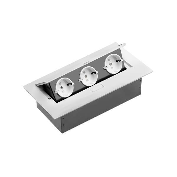 Подовжувач врізний в стіл GTV AE-PB03GS-53, 3xSCHUCKO, макс. 3600Вт, 16А, IP20, 220-240В / 50-60Гц, без кабелю, срібний