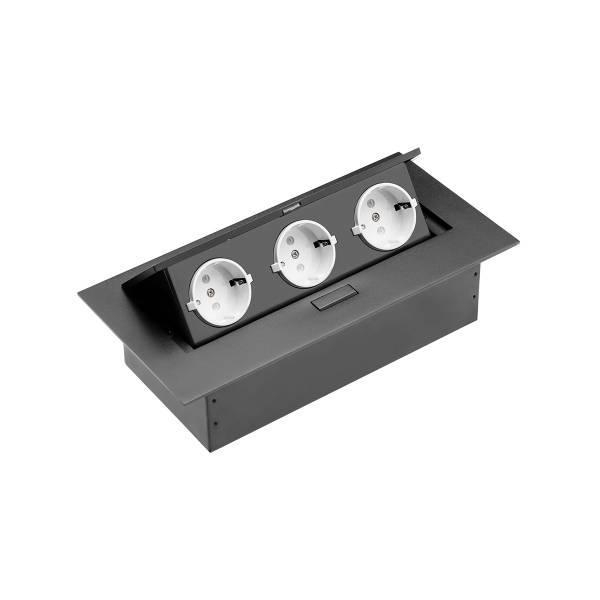 Подовжувач врізний в стіл GTV AE-PB03GS-20, 3xSCHUCKO, макс. 3600Вт, 16А, IP20, 220-240В / 50-60Гц, без кабелю, чорний