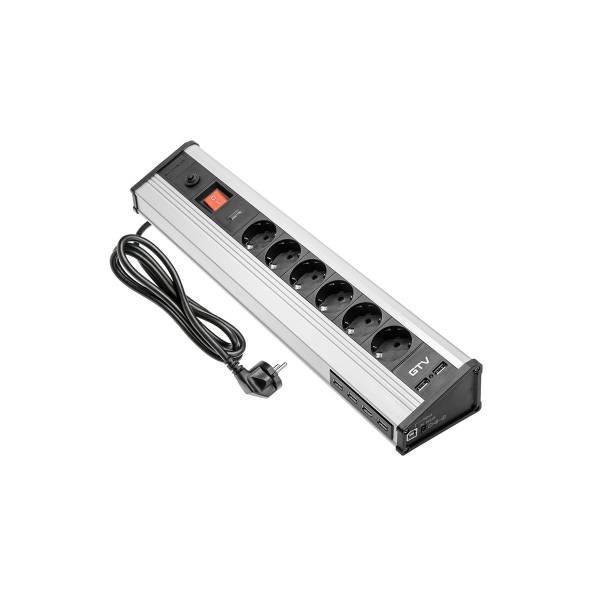 Подовжувач для офісу GTV MULTI, кутовий, 6xгнізд SCHUKO, 4xHUB USB, 2xUSB 5V 2.1A (AE-PBMUL6S6U-53)