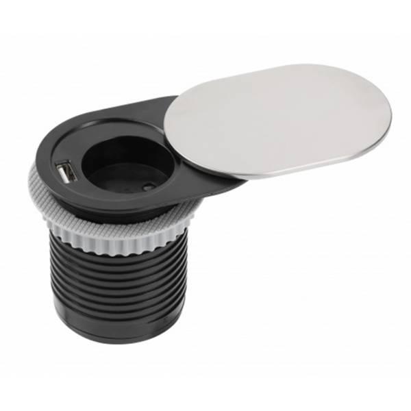 Подовжувач настільний GTV SLIDE 60мм, 1x гніздо schuko, 1xUSB 2,4A, срібний, кабель 1,9 м