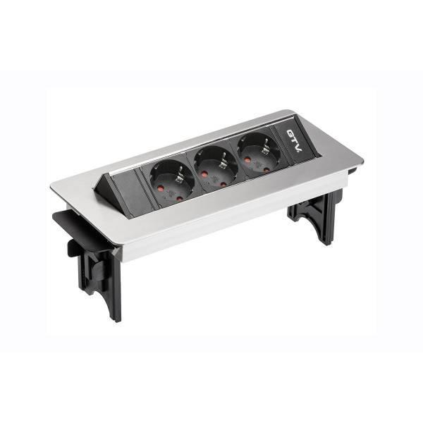 Подовжувач настільний GTV без нижнього корпусу, 3x гн. schucko, інокс, з кабелем 1,5 метра (AE-PBC3GS-51BK)