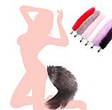 Анальна пробка сталева з хвостом, втулка металева анальний затор лисий хвіст, фурнітура для інтимних ігор, фото 6