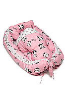Кокон гнездышко для новорожденных Панда с одеялом Розовый