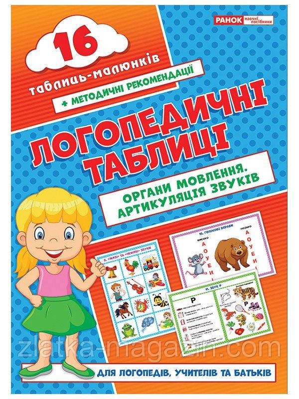 Логопедичні таблиці. Органи мовлення. Артикуляція звуків 16 карток