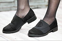 Только 36р и 37р! Туфли женские весенние черные на резинке искусственная замша текстиль (Код: S1057)