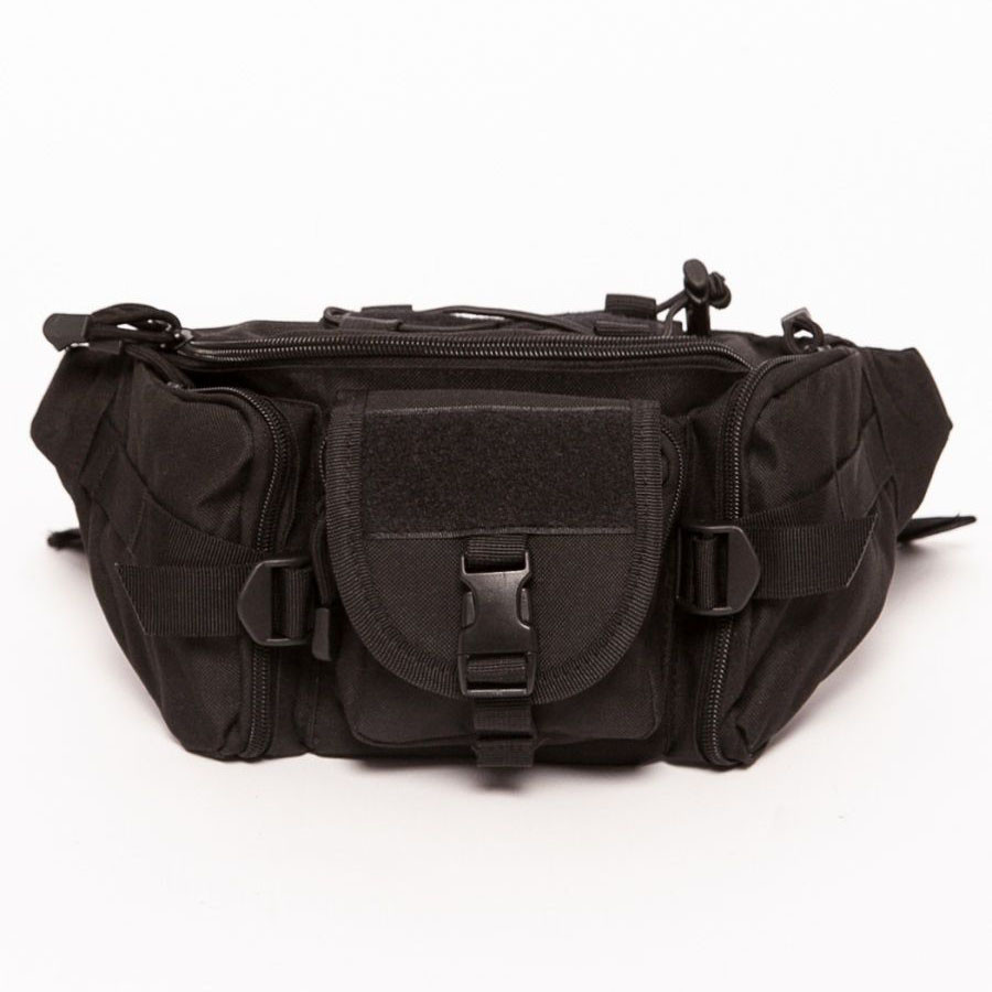 Тактична сумка через плече Oxford чорна для чоловіків поясна бананка з кишенями, фото 1