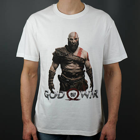 Футболка з принтом God Of War Kratos L Білий, фото 1