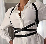 Портупея-оборот на сукні, чорна шкіряна класична портупея, ремені з регульованими застібками, гартер шкіра, фото 2