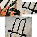 Портупея-оборот на сукні, чорна шкіряна класична портупея, ремені з регульованими застібками, гартер шкіра, фото 4