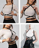 Портупея-оборот на сукні, чорна шкіряна класична портупея, ремені з регульованими застібками, гартер шкіра, фото 3