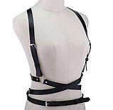 Портупея-оборот на сукні, чорна шкіряна класична портупея, ремені з регульованими застібками, гартер шкіра, фото 5