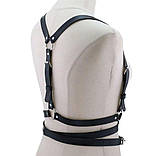 Портупея-оборот на сукні, чорна шкіряна класична портупея, ремені з регульованими застібками, гартер шкіра, фото 6