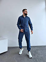 Мужской вельветовый костюм трендовый рубашка брюки цвет черный, серый, джинс Джинс, XL