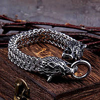 Чоловічий браслет з ювелірної сталі в скандинавському стилі "S&Wolf"+ авторська коробка "Vikings"