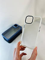 Противоударный чехол для Iphone 15 Pro Max с прозрачного поликарбоната и силиконовыми бортиками ( белый )