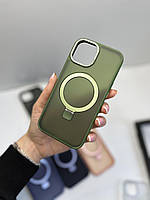 Чехол с матовым корпусом, поддержкой MagSafe и подставкой для Iphone 15 ( зелёный )
