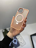 Чехол с матовым корпусом, поддержкой MagSafe и подставкой для Iphone 15 ( розовый )