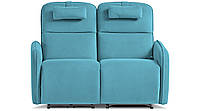 Двухместный диван Лас-Вегас в ткани, с одним мех. реклайнером, голубой