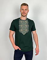 Чоловіча футболка вишиванка “Поліська зірка”, темно-зелена